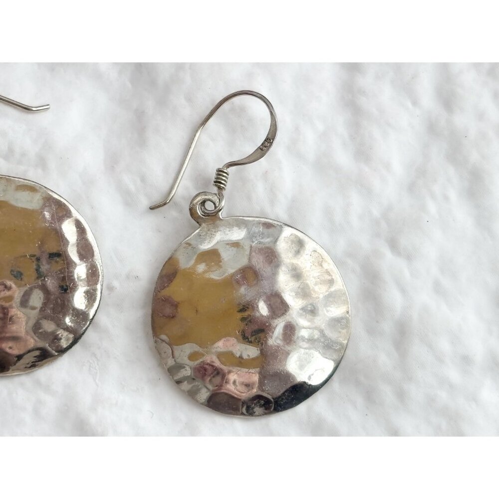 Thai made Round Minimalist Hammered Vintage Sterling Silver 925 Earrings - Picture 5 of 13